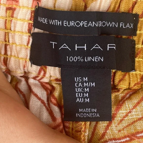 New Tahari Wide Leg Palm Tree Leaf Fern 100% Washable Linen Pants Trousers - Picture 5 of 13